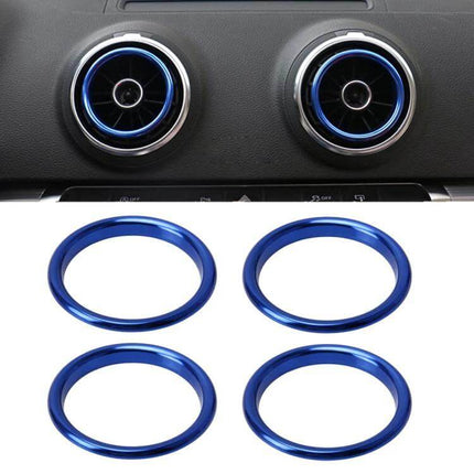 Aluminum Alloy Decorative Rings for Audi A3 Air Vents - blue aluminum rings protecting and styling dashboard air vents
