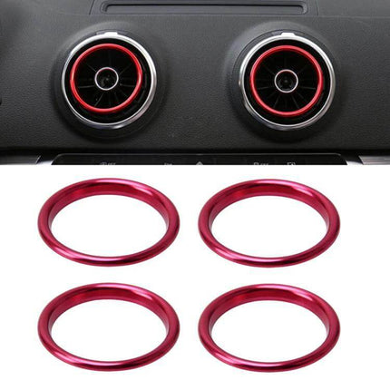 Aluminum Alloy Decorative Rings for Audi A3 Air Vents fitted red rings on dashboard vents to enhance style and protect vents from scratches