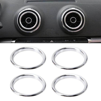 Aluminum Alloy Decorative Rings for Audi A3 Air Vents fitted on circular dashboard vents, chrome finish protects and enhances interior style
