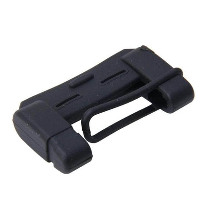 Universal Adjustable Protective Cover for Car Seat Belt Buckles shown in black silicone to reduce buckle noise and protect against wear