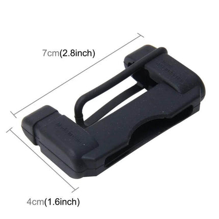 Universal Adjustable Protective Cover for Car Seat Belt Buckles shown in black with dimensions 7cm x 4cm to reduce buckle noise and protect seat belt components