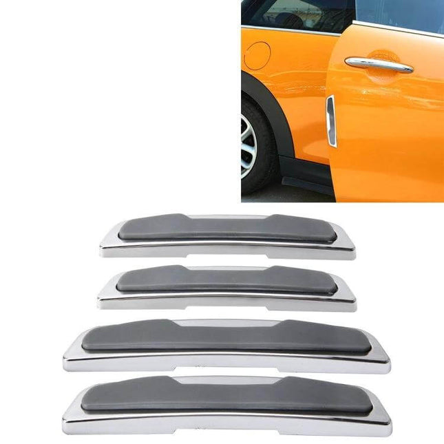 Car Door Side Guard Set of 4 for Anti-Crash Protection - silver and black adhesive door side strips protecting orange car door