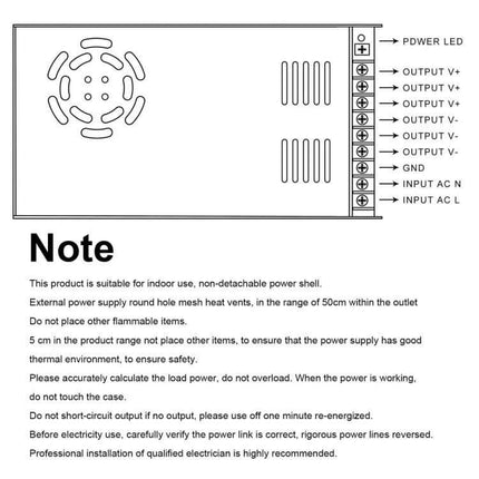 12V DC Power Adapter for AC 110V and 220V Conversion, indoor DC 12V power supply with selectable 110V/220V input and screw terminal outputs