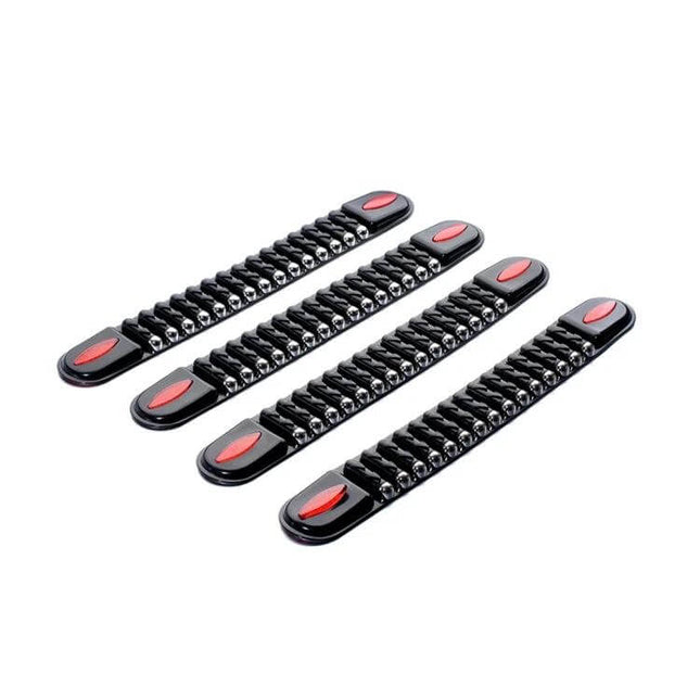 4-Piece Universal Car Body Protective Strip for Daily Protection - flexible black PVC strips with reflective red mirror elements