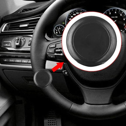 Durable Alloy Steering Wheel Spinner Knob for Universal Car Use attached to a car steering wheel showing 360° rotation and one-hand control