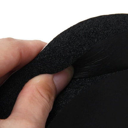 Adhesive Sound Insulation Cotton for Car Speakers, 19.5 cm - black high-purity rubber foam pad held between fingers for speaker vibration damping