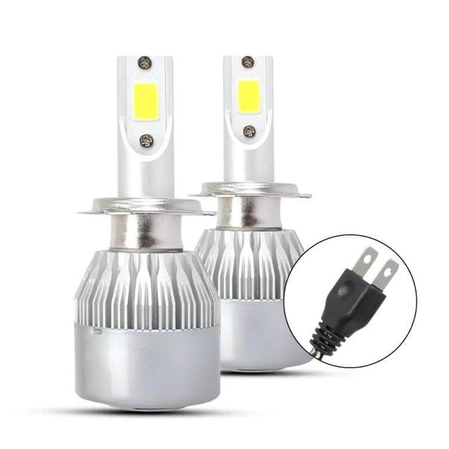 H7 LED Headlight 2 Pack For Cars Kit Easy To Install Fits Vehicles - pair of silver aviation aluminum H7 LED bulbs with plug