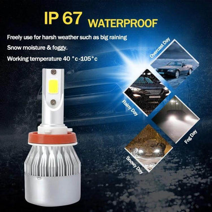 H7 LED Headlight 2 Pack For Cars Kit Easy To Install Fits Vehicles - IP67 waterproof aviation aluminum, plug-and-play, improved night visibility