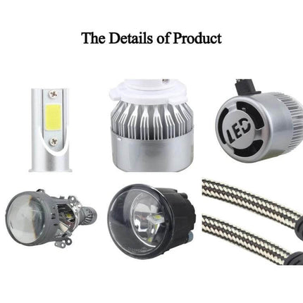 Car LED Headlight Kit For Clear Night Driving And Safer Visibility - 6000K cool white bulbs, compact fan heat sink, projector lenses and braided wires