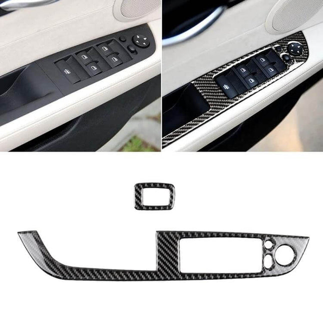 Carbon Fiber Decorative Panel for BMW Z4 Window Lift Design - carbon fiber window lift trim showing before and after installation