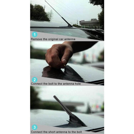 Modified Car Antenna Aerial for Radio Reception, 18cm Length showing removal of original antenna and installation steps