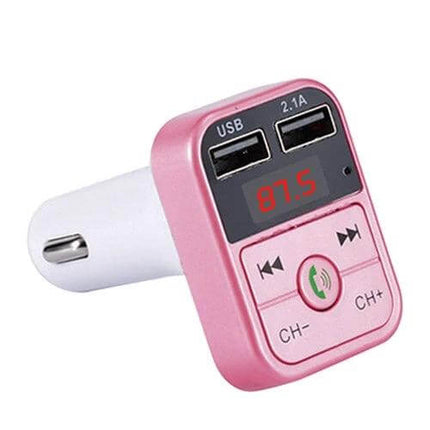 B2 Dual USB Bluetooth FM Transmitter Car Kit Silver - pink car FM transmitter with dual USB ports, call button, CH+/CH- and digital frequency display
