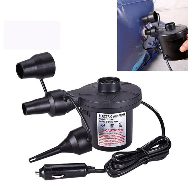 Compact Electric Air Pump for Travel and Daily Tire Needs - portable 12V car cigarette lighter inflator with multiple nozzles for tires, bikes, balls (compact design)