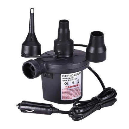 Compact Electric Air Pump for Travel and Daily Tire Needs - portable 12V car plug inflator with multiple nozzles for tires, bikes and balls