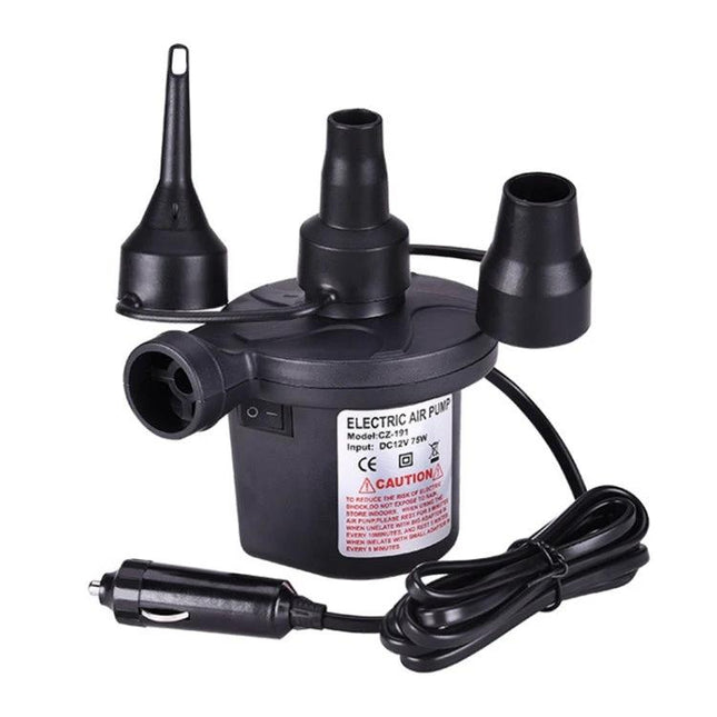 Compact Electric Air Pump for Travel and Daily Tire Needs - portable 12V car plug inflator with multiple nozzles for tires, bikes and balls