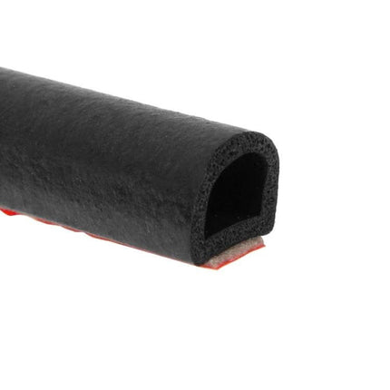 D-Shaped Car Sealing Strip for Noise Reduction, 5 Meters — black D-shaped automotive door and window seal strip with adhesive backing to reduce road noise and water ingress