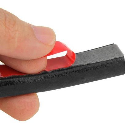 D-Shaped Car Noise Reduction Sealing Strip, 5 Meters - close-up of black D-shaped adhesive car door seal being peeled and applied to reduce noise, dust, moisture