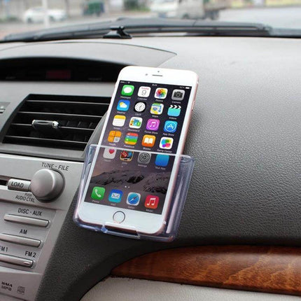 Shunwei Transparent Car Storage Bag for Mobile Phones mounted on dashboard holding smartphone for navigation and hands-free access