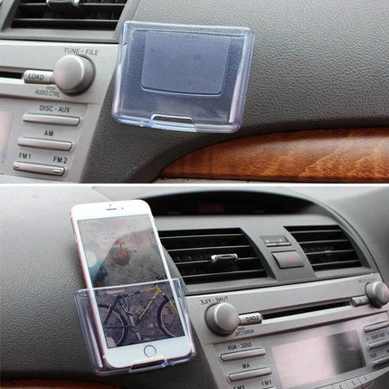 Shunwei Transparent Car Storage Bag for Mobile Phones mounted on dashboard holding smartphone visible through clear PVC