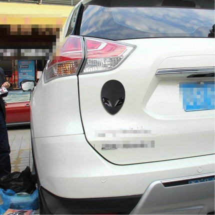 Durable Wizard Head Shaped 3D Metal Sticker for Car Decoration shown on white SUV rear bumper, waterproof self-adhesive wizard head decal