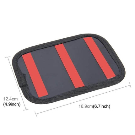 Car Seat Storage Bag for Organizing Essentials in Vehicles black organizer pad with three red straps and dimensions 16.9x12.4cm