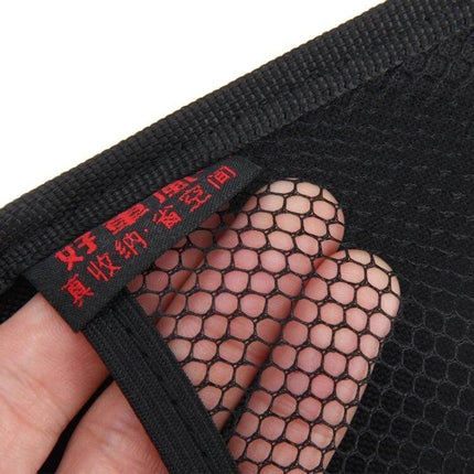 Car Seat Storage Bag for Organizing Essentials in Vehicles — close-up of black mesh pocket and reinforced edge holding small items