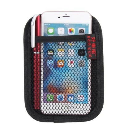 Car Seat Storage Bag for Organizing Essentials in Vehicles - mesh pocket holding phone and pen to keep car interior tidy