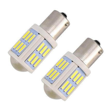 Car Turn and Reversing Light With Projector Lens 2 Pack - two ceramic-bodied LED bulbs 51x22mm with projector lens for clear signaling and reversing visibility