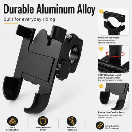 Durable Aluminum Alloy Motorcycle Handlebar Phone Mount for 60-100mm Devices | Syndmart