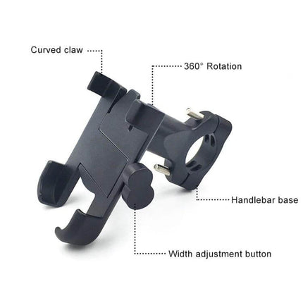 Durable Aluminum Alloy Motorcycle Handlebar Phone Mount for 60-100mm Devices - black adjustable 360° rotation handlebar base with curved claw and width adjustment