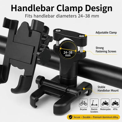 Durable Aluminum Alloy Motorcycle Handlebar Phone Mount for 60-100mm Devices | Syndmart