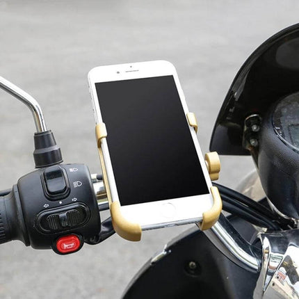 Durable Aluminum Alloy Motorcycle Handlebar Phone Mount for 60-100mm Devices securely holding smartphone on motorcycle handlebar