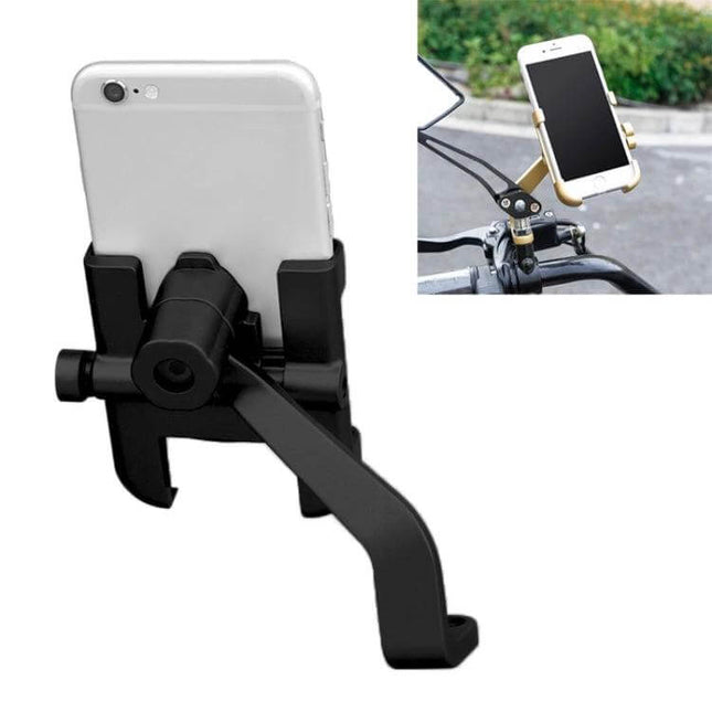 Aluminum Alloy Motorcycle Phone Bracket for 60-100mm Devices mounted on bike handlebar holding smartphone securely