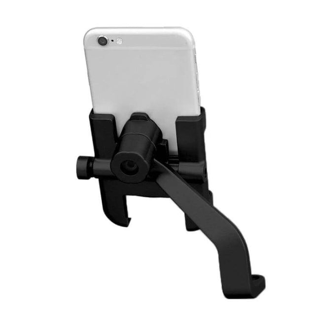 Aluminum Alloy Motorcycle Phone Bracket for 60-100mm Devices securely holding smartphone on bike mount, adjustable clamp for stable riding