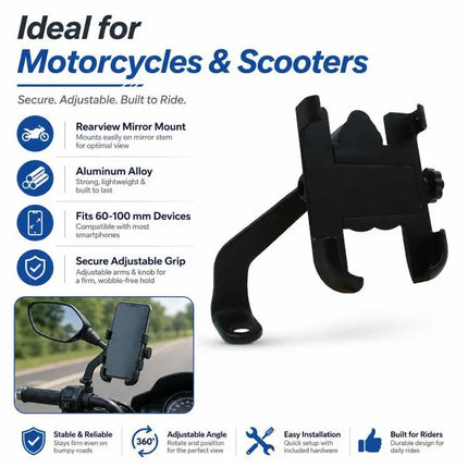 Aluminum Alloy Motorcycle Phone Bracket for 60-100mm Devices | Syndmart