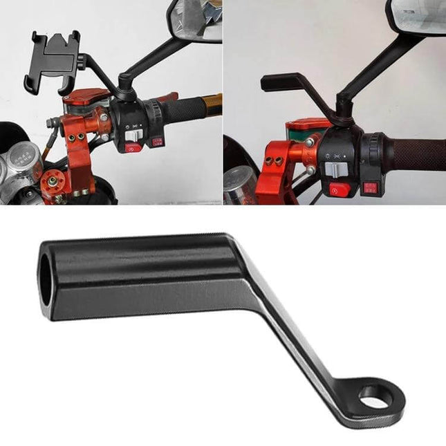 Motorcycle Rear View Mirror with Aluminum Alloy Bracket mounted on motorcycle handlebar showing mirror and bracket