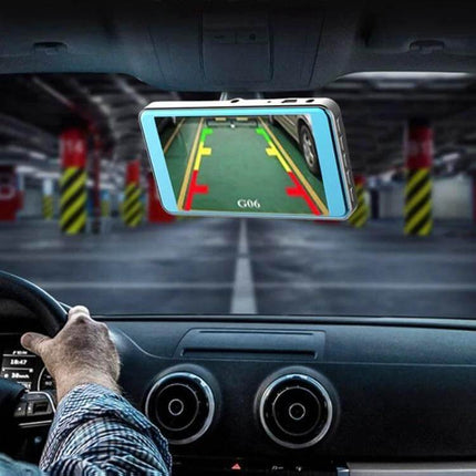 Dual Lens Car Dash Camera for Everyday Driving Security showing front and rear coverage with parking guidelines in a garage