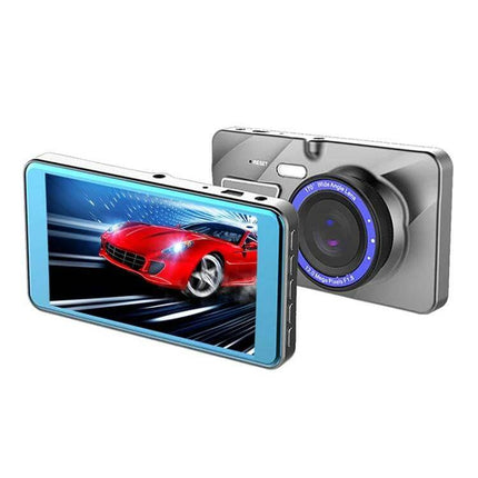 Dual Lens Car Dash Camera for Everyday Driving Security - front and rear dash cam with LCD display showing red sports car, parking motion detection