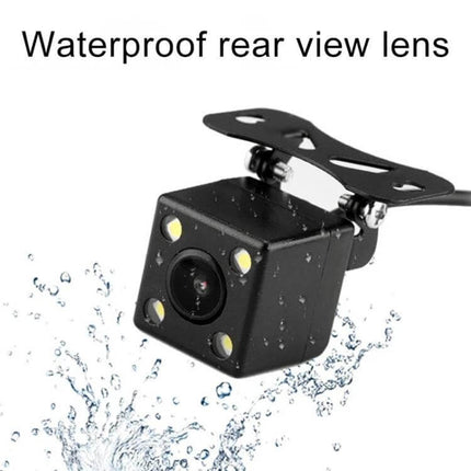 Dual Lens Car Dash Camera for Everyday Driving Security waterproof rear view lens with night LEDs, compact bracket-mounted backup camera