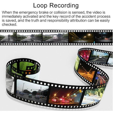 Dual Lens Car Dash Camera for Everyday Driving Security - front and rear loop recording film strip showing day and night road footage