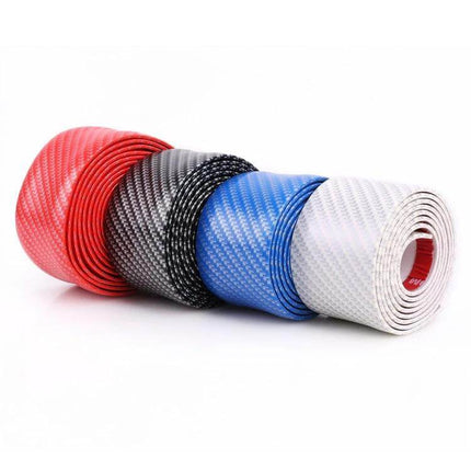 Universal Car Door Threshold Decorative Sticker, 5CM x 3M - rolls of red, black, blue and white carbon-fiber style plastic trim to protect door sills