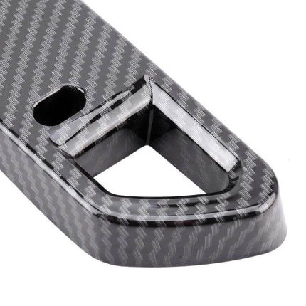 Universal Durable Plastic Car License Plate Holder carbon fiber look close-up of mounting corner and screw hole