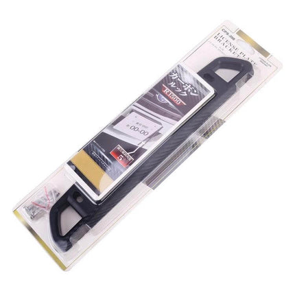 Universal Durable Plastic Car License Plate Holder in package showing black universal mounting frame and screws for cars, trucks, motorcycles