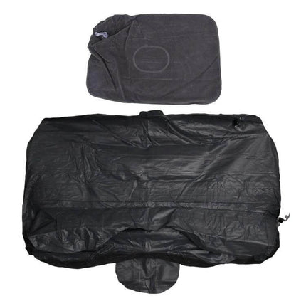 Inflatable Car Mattress for Travel, Camping, and Road Adventures - black folded and unfolded backseat inflatable car mattress for camping and road trips
