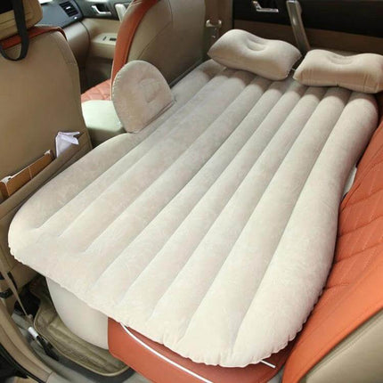 Inflatable Car Mattress for Travel, Camping, and Road Adventures - beige backseat air bed with neck pillows for comfortable car sleeping