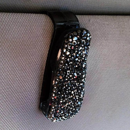 Compact Diamond Mounted Car Glasses and Bill Clip Holder in Mixed Colors - black plastic visor clip decorated with mixed-color crystals