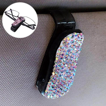 Compact Diamond Mounted Car Glasses and Bill Clip Holder in Mixed Colors - rhinestone car visor glasses and bill clip organizer