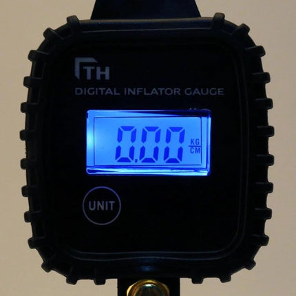 Essential Tire Pressure Gauge for Safe Daily Driving - digital inflator gauge with blue backlit LCD showing 0.00 reading for accurate tire pressure checks