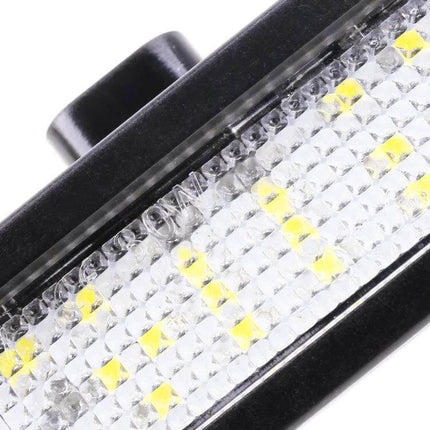 2-Piece LED License Plate Light 6000K For Mustangs close-up of LED module and lens showing plug-and-play rear plate illumination