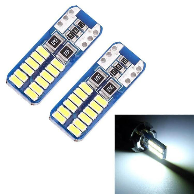 2-Pack T10 W5W LED Car Interior Reading Lamp 6000K two blue circuit board LED bulbs with cool white light shown installed